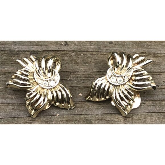 Marboux Marcel Boucher Jewelry - Vintage Signed Marboux Marcel Boucher Gold Tone Rhinestone Clip on Earrings